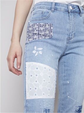 NWT Charlie‎ B. Jeans Patchwor embroidered painted stretch slim tapered leg 2